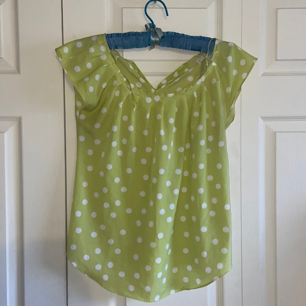 LC Kiwi green polka dot blouse